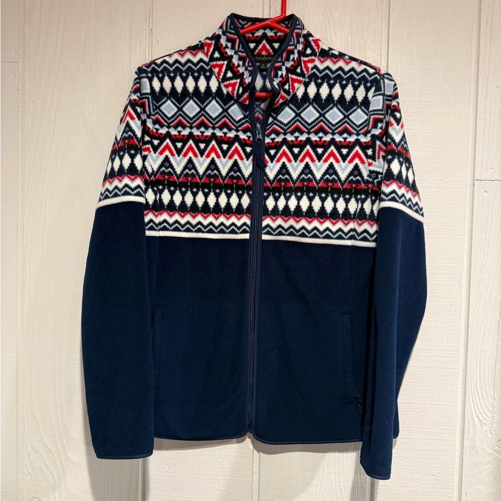 Talbots Multicolor Geometric Fleece Jacket